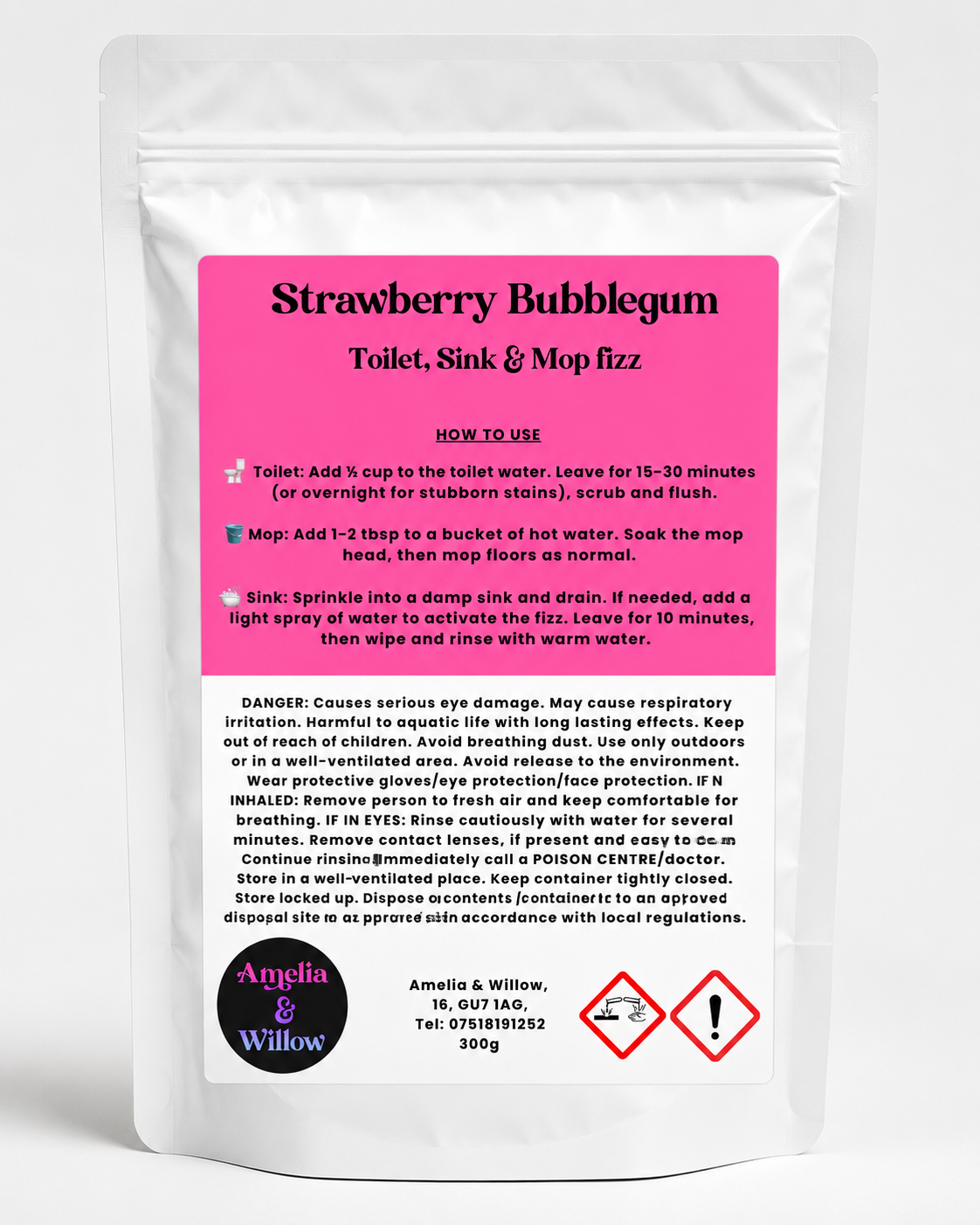 Strawberry Bubblegum Toilet, Sink & Mop Fizz Powder
