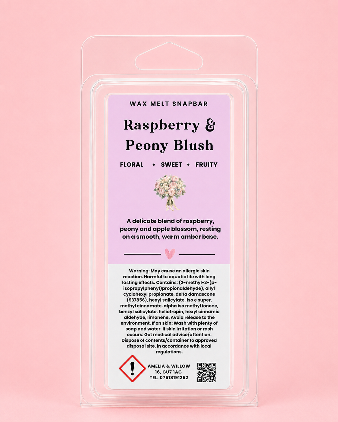 Raspberry & Peony Blush Wax Melt Snap Bar