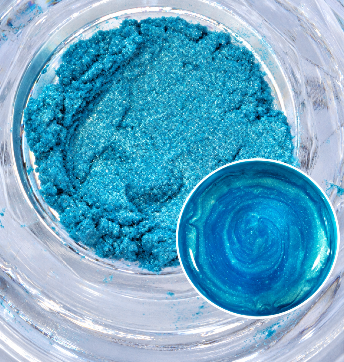 Lagoon Lustre vibrant blue mica powder with a shimmery finish and blue colour sample