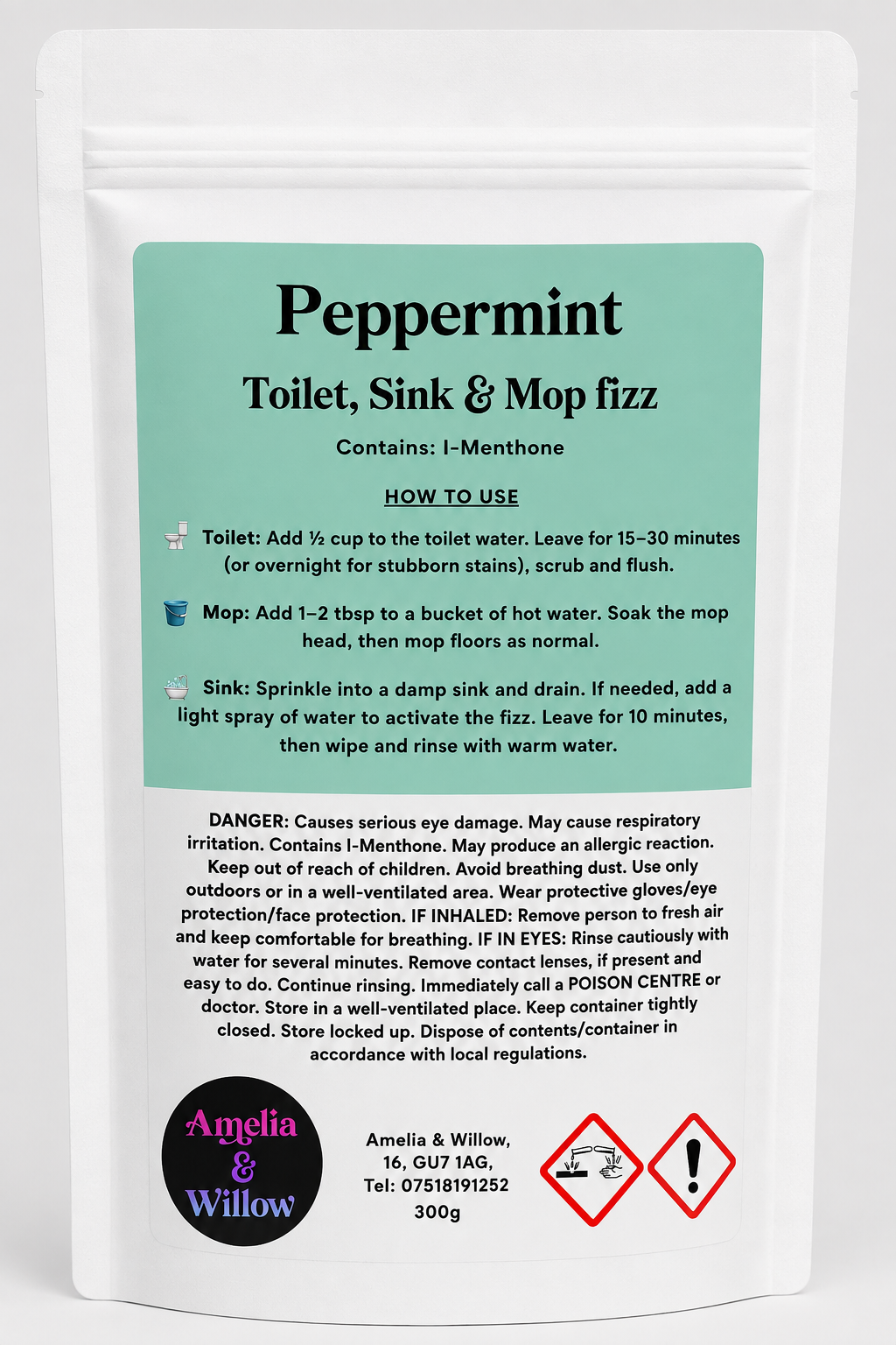Peppermint Toilet, Sink & Mop Fizz Powder