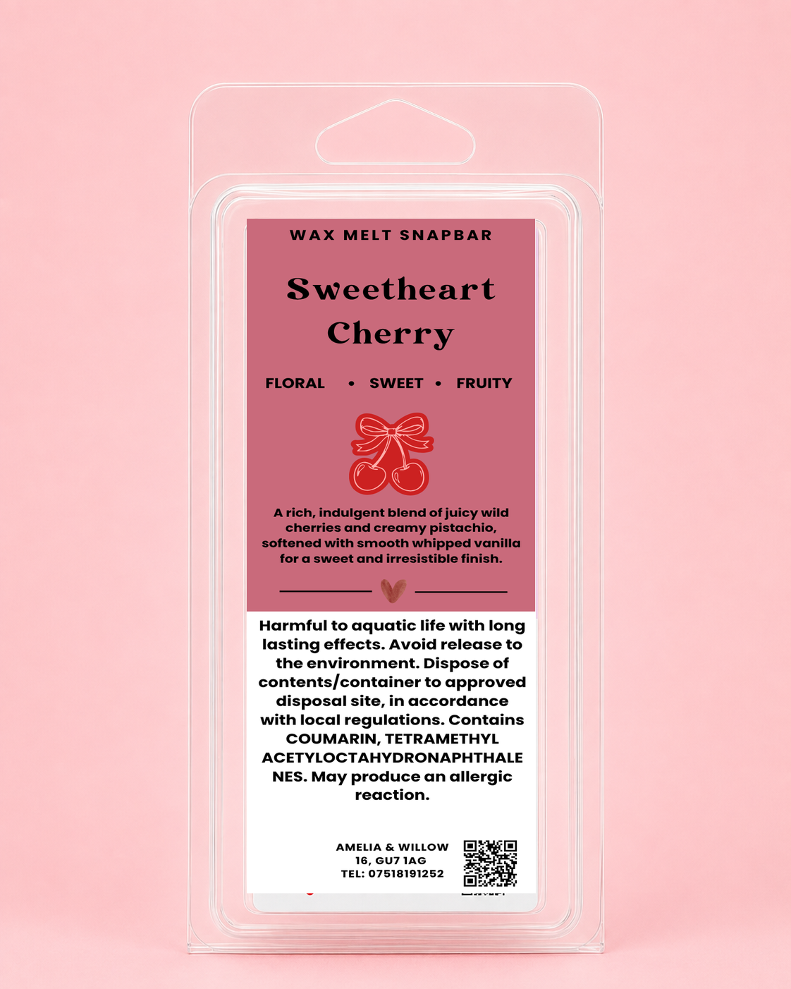 Sweetheart Cherry Wax Melt Snap Bar