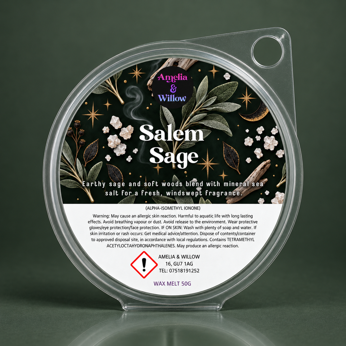  Salem Sage 50g wax melt by Amelia & Willow