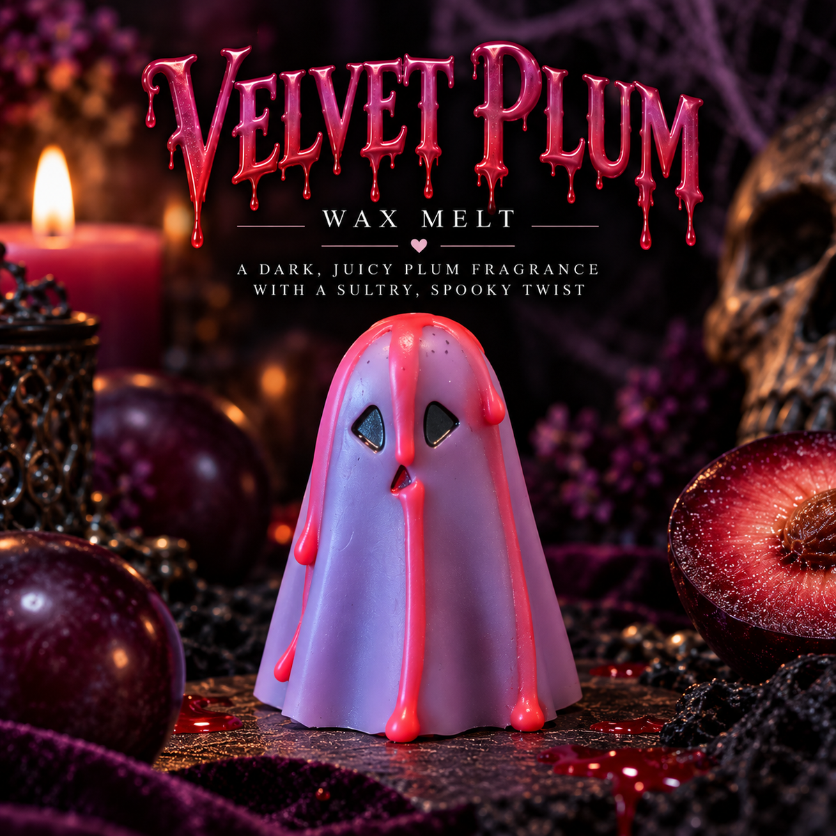 Individual Velvet Plum ghost-shaped wax melt by Amelia & Willow