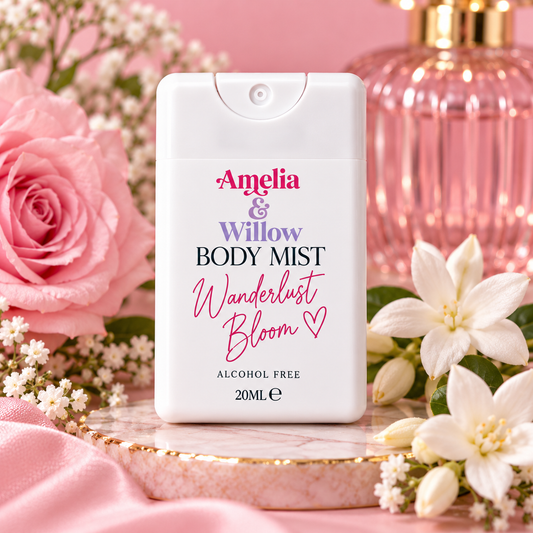 Wanderlust Bloom 20ml alcohol-free body mist by Amelia & Willow